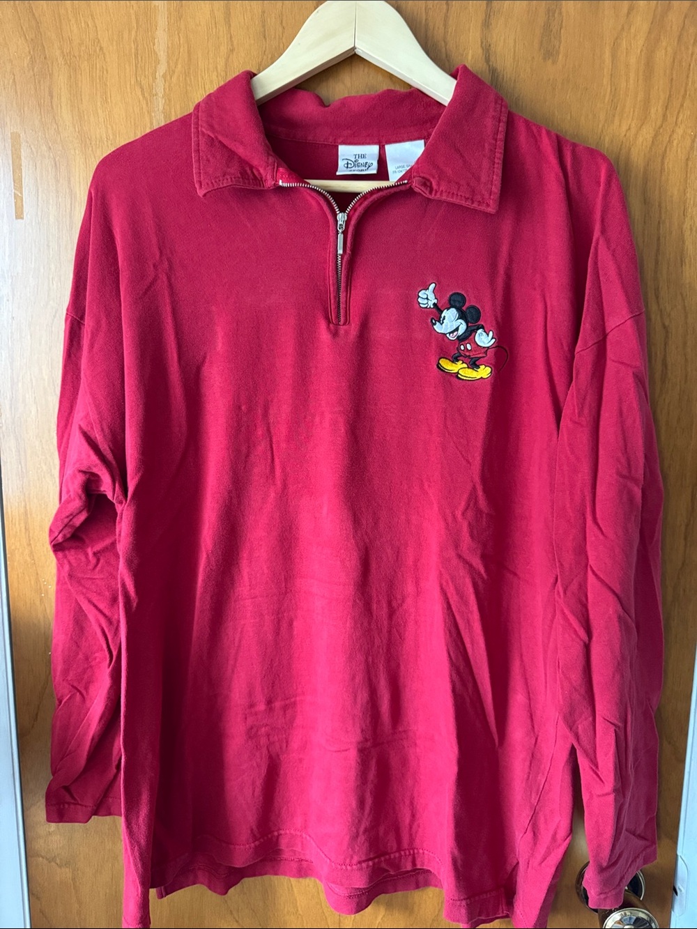 VTG Disney Red Mickey Mouse 100% Cotton Half-Zip Pullover